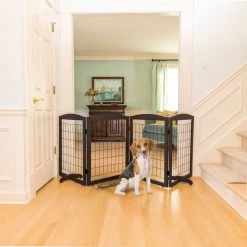 Promo ๐ Pet Essentials Pet Gates Freestanding Expandable Black Wood Pet Gate ๐ฏ