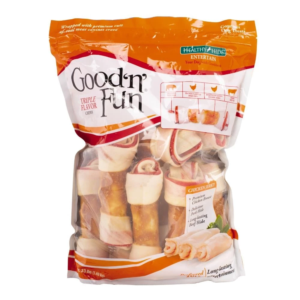 Promo 🥰 Good 'n' Fun Pet Treats Good 'n' Fun Triple Flavor Chews Rawhide Chews for 🐶 Dog Chicken Flavor 😍
